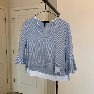 BCBG blue low neck blouse